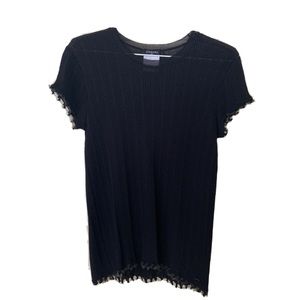 Chanel black cable knit shirt sleeve crew neck top with hem detail Womens 40